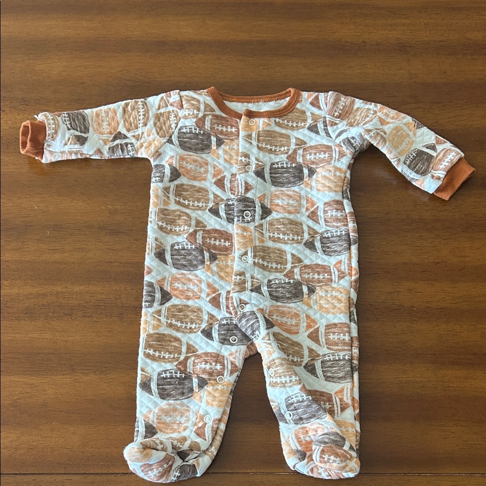 Chick Pea Football Print Kids One Piece in Orange and Brown